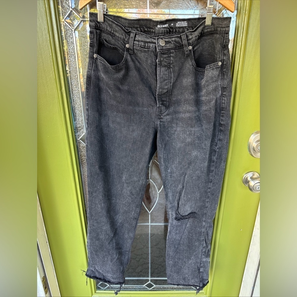 Old Navy Womens Size 14 The Sky-Hi Straight Jeans Secret Slim Pockets Black
